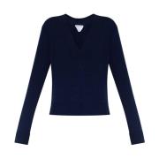 Navy Cashmere V-Neck Ribbed Sweater Bottega Veneta , Blue , Dames