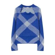 Check Pullover Burberry , Blue , Dames
