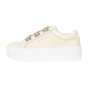 Beige Leren Sneakers, Trendy Model Calvin Klein , Beige , Dames