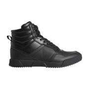 Zwarte Leren Hoge Sneakers Calvin Klein , Black , Heren