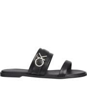 Almond Slide - Dames Leren Sliders Calvin Klein , Black , Dames