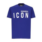 Blauw Katoenen T-shirt met Contrasterend Logo Dsquared2 , Blue , Heren