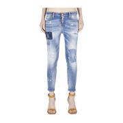 Stijlvolle Slim-Fit Jeans met Verfspatten Dsquared2 , Blue , Dames