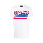 Wit Katoenen T-Shirt met ery ery Dan Fit Dsquared2 , White , Heren