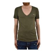 Groen Heren V-Hals T-Shirt met Metalen Ovale Plaat Dsquared2 , Green ,...