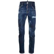 Distressed Skinny-Cut Jeans, Indigo Blauw Dsquared2 , Blue , Heren