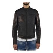 Bruine Leren Jas voor Heren Dsquared2 , Black , Heren