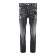 Zwarte Slim-fit Jeans met Trendy Vernielde Details Dsquared2 , Black ,...