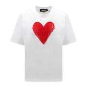 Katoenen T-shirt met microkralen Dsquared2 , White , Dames