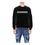 Zwarte Katoenen Sweatshirt met Ronde Hals Dsquared2 , Black , Heren
