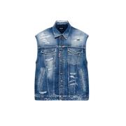 Oversized Denim Katoenen Stretch Gilet Dsquared2 , Blue , Dames