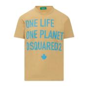 One Life One Planet T-Shirt met Print Dsquared2 , Yellow , Heren