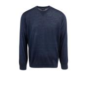 Blauwe Sweaters met Geribbelde Manchetten en Kraag Emporio Armani , Bl...