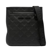 Zwarte Geperforeerde Monogram Leren Schoudertas Emporio Armani , Black...