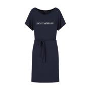 Ronde hals cover-up jurk met tailleband Emporio Armani , Blue , Dames