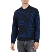 Blauwe Sweaters met Ronde Hals en Lange Mouwen Emporio Armani , Blue ,...