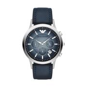 Verbluffende Ar2473 Quartz Horloge - Blauwe Wijzerplaat, Leren Band Em...