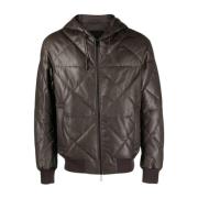 Hooded Leren Jas, Ritssluiting Emporio Armani , Brown , Heren