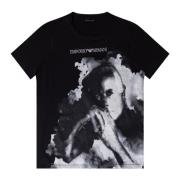 Zwart portret T-shirt in lichte jersey Emporio Armani , Black , Heren