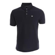 Navy Blauwe Katoenen Jersey Korte Mouw Polo met Micro Eagle Borduursel...