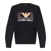 Marineblauwe Dubbel Jersey Sweatshirt met Maxi Logo Belettering en Ora...