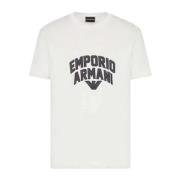 Wit Tencel Jersey T-Shirt met Adelaar Patch Logo Emporio Armani , Whit...