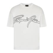 Heren T-shirt met geborduurd logo Emporio Armani , White , Heren