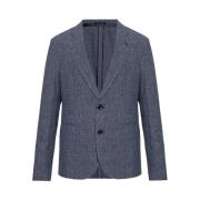 Gestructureerde Linnen Blend Blazer Emporio Armani , Blue , Heren