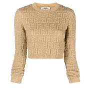 Stijlvol Gebreide Ronde Hals Pullover Fendi , Beige , Dames