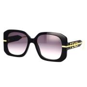Glamoureuze vierkante zonnebril met zwart acetaat frame en goudkleurig...