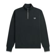 Nachtgroene Half Zip Sweatshirt met Achterstrepen Fred Perry , Green ,...