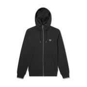 Zwarte Hoodie met Ritssluiting en Contrastbies Fred Perry , Black , He...