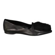 Luxe leren loafers met bontdetail Giorgio Armani , Black , Dames