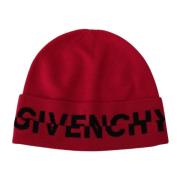 Beanie Hoed met Rode/Roze Tint en Zwart Logo Givenchy , Pink , Heren