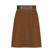 Bruine suède midi-rok met paardenbit Gucci , Brown , Dames