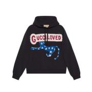 logo-print geborduurde hoodie Gucci , Black , Dames