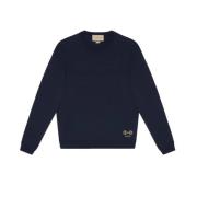 Horsebit intarsia wollen trui-L Gucci , Blue , Heren