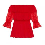 Zijden chiffon jurk met off-shoulder Gucci , Red , Dames