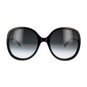 Oversized Ronde Zonnebril met Iconisch Webdetail Gucci , Black , Dames