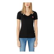 Zwarte V-hals T-shirt voor vrouwen Guess , Black , Dames