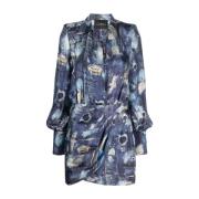 Korte jurk met iconisch denim catwalk-patroon John Richmond , Blue , D...