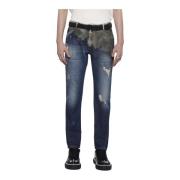 Tie Dye Versleten Straight Jeans John Richmond , Blue , Heren