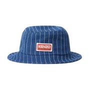 Denim Gestreepte Bucket Hoed Kenzo , Blue , Heren