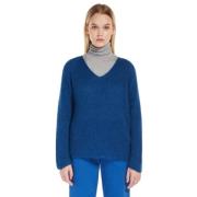 Blauwe V-hals Gebreide Trui Max Mara , Blue , Dames