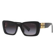 Rectangular Sunglasses with Gradient Grey Lenses and Gold Logo Miu Miu...
