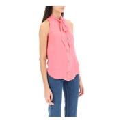 Zijden mouwloze blouse met lavallière kraag Moschino , Pink , Dames