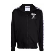 Stijlvolle Zwarte Logo Zip-Through Sweatshirt Moschino , Black , Heren