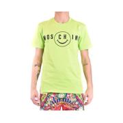 Logo Smile Organisch Katoenen T-Shirt Moschino , Green , Heren