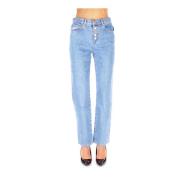 Heldere Blauwe Broek met Rits en Knopen Moschino , Blue , Dames