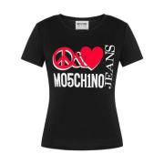 Korte Mouw Logo T-Shirt Moschino , Black , Dames